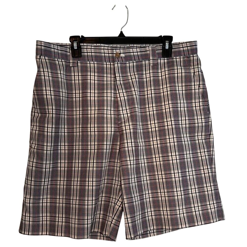 Izod XFG Mens Golf Shorts Multicolor Plaid Flat Front Pockets Zipper SIZE 36